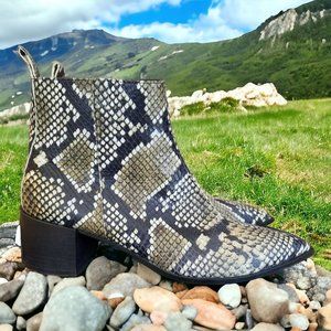 EVERLANE ANKLE BOOT  SNAKESKIN PRINT LEATHER POINTED TOE Women's 6 (Shoes)